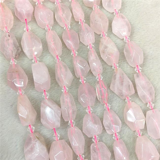 Natural Pink Rose Quartz Nugget Beads Faceted Freeform