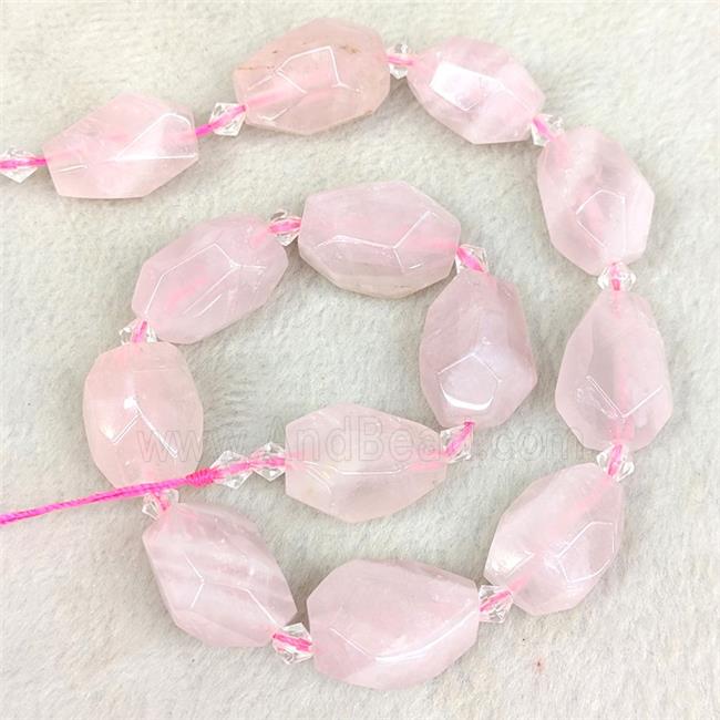 Natural Pink Rose Quartz Nugget Beads Faceted Freeform