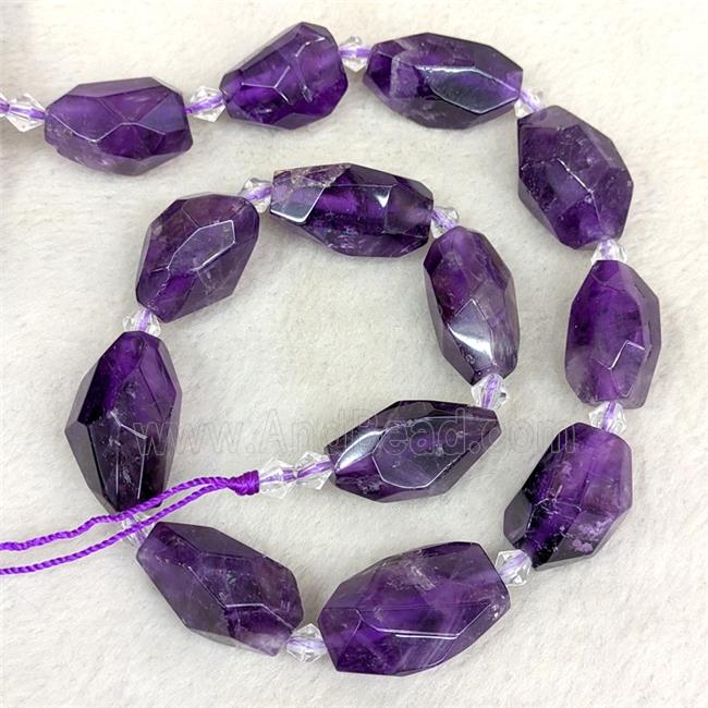 Natural Amethyst Nugget Beads Faceted Freeform Purple
