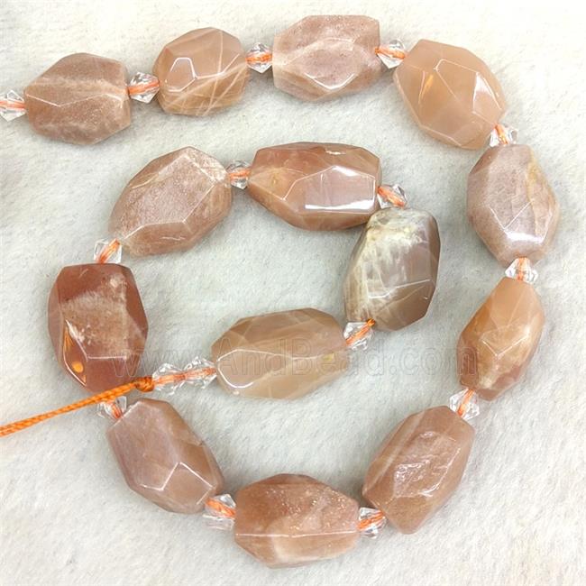 Natural Sunstone Nugget Beads Faceted Freeform Peach
