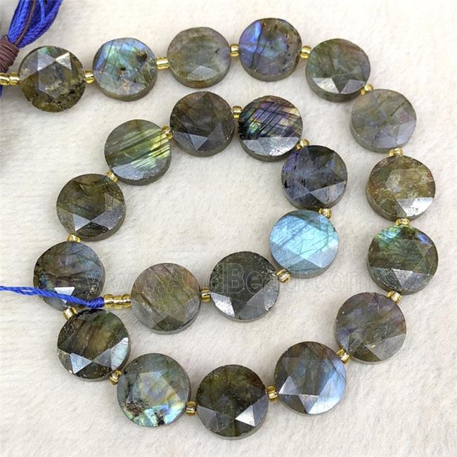 Natural Labradorite Coin Beads Faceted Circle