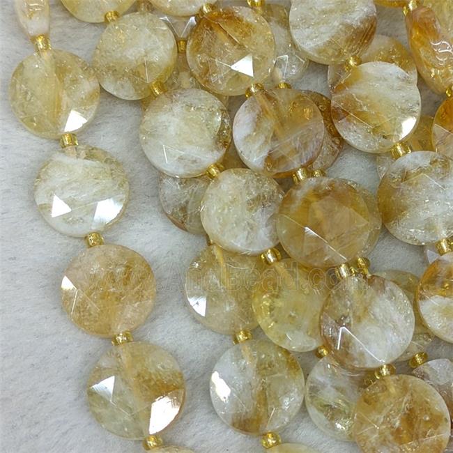 Natural Citrine Coin Beads Faceted Yellow