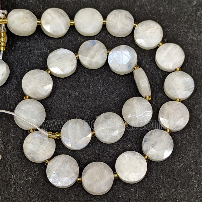 Natural White Moonstone Coin Beads Flat Round Faceted