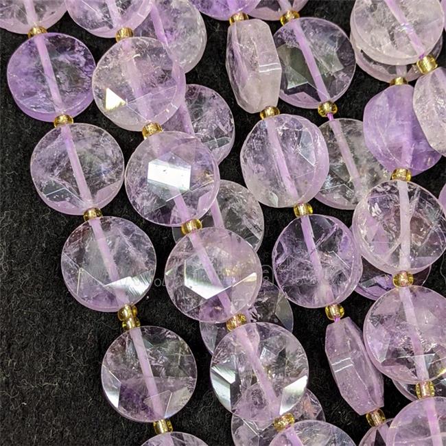 Natural Amethyst Coin Beads Faceted Lt.purple