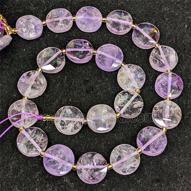Natural Amethyst Coin Beads Faceted Lt.purple