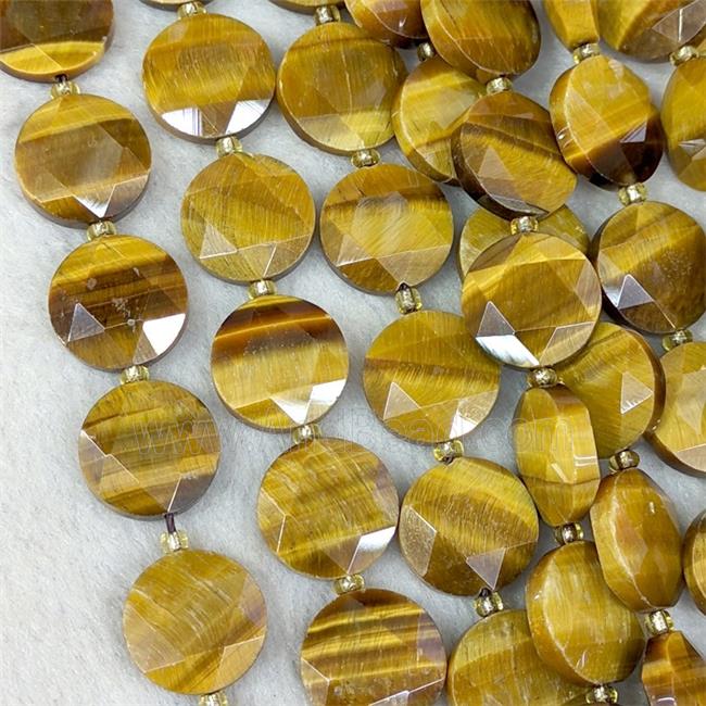 Natural Tiger Eye Stone Coin Beads Faceted Flat Round