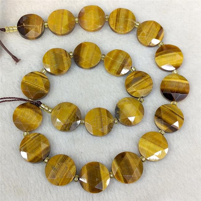 Natural Tiger Eye Stone Coin Beads Faceted Flat Round