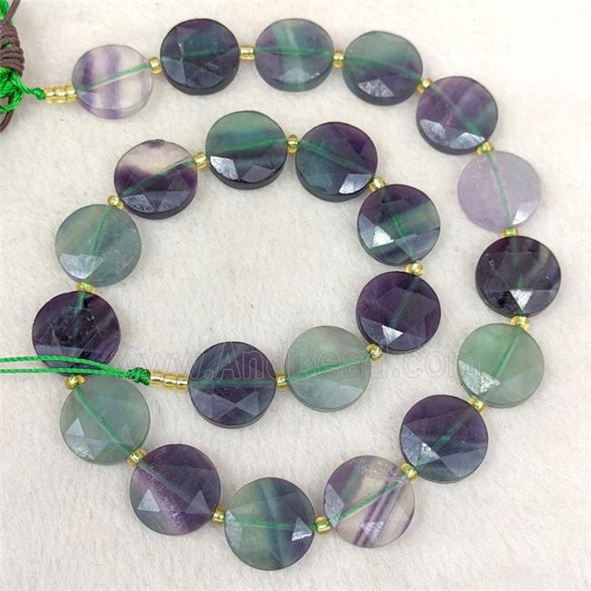 Natural Fluorite Coin Beads Faceted Multicolor