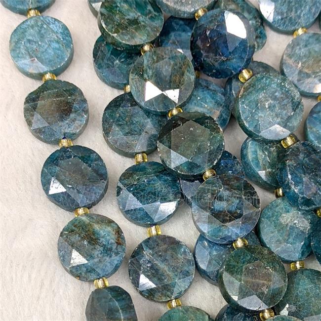 Natural Blue Apatite Coin Beads Faceted