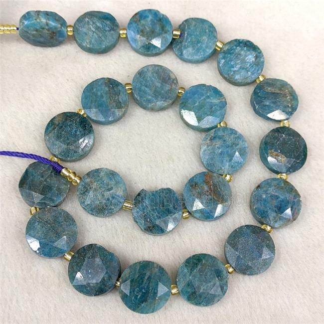 Natural Blue Apatite Coin Beads Faceted
