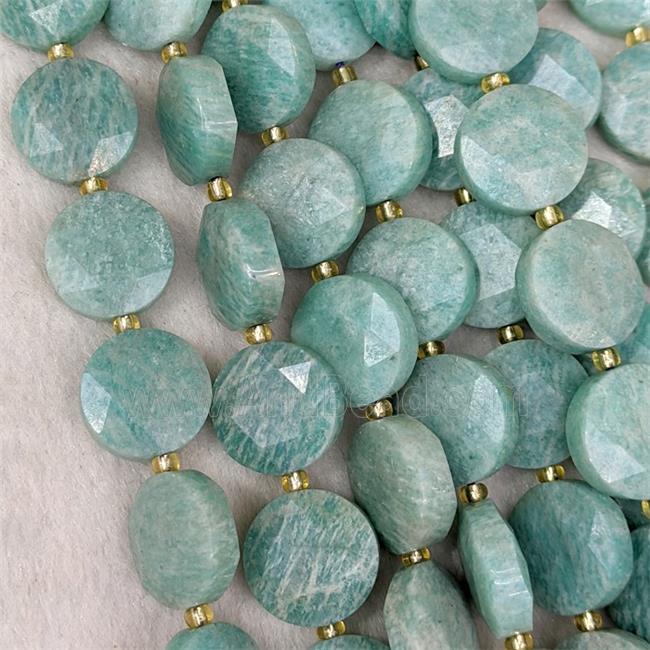 Natural Green Amazonite Coin Beads Faceted
