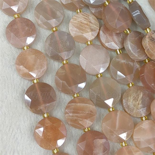 Natural Sunstone Coin Beads Faceted Peach