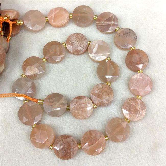 Natural Sunstone Coin Beads Faceted Peach