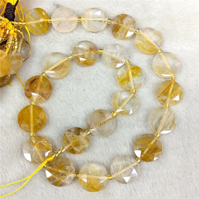 Natural Yellow Hematoid Quartz Beads Faceted Coin