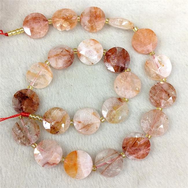 Natural Red Hematoid Quartz Coin Beads Faceted