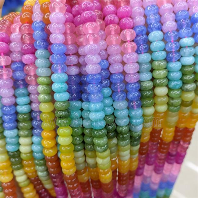 Natural Jade Beads Smooth Rondelle Mixed Color Dye