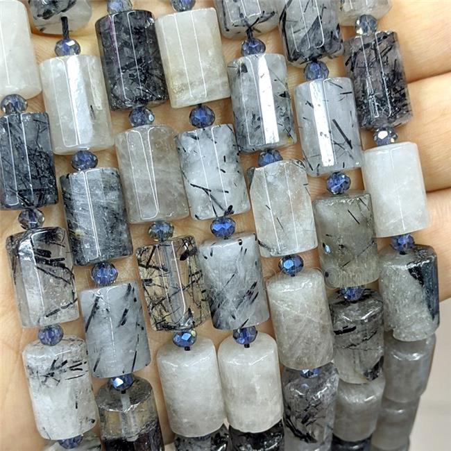Natural Black Rutilated Quartz Tube Beads