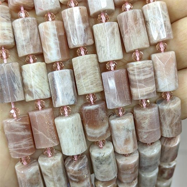 Natural Peach Sunstone Tube Beads
