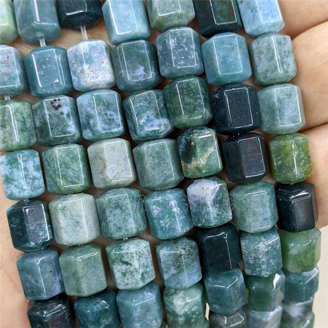 Natural Green Moss Agate Prism Beads