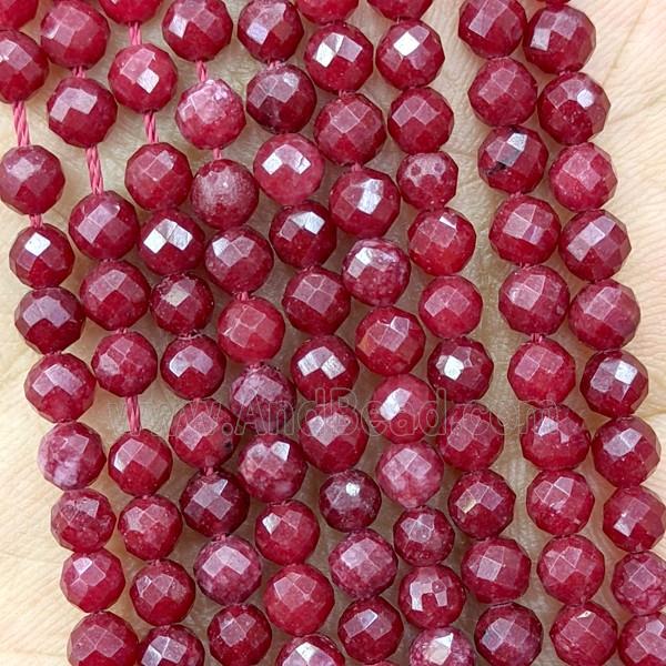 Red Dye Jade Beads Faceted Round
