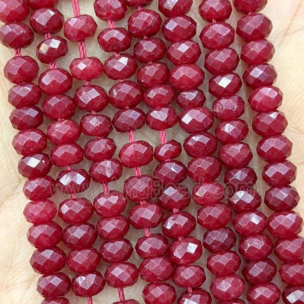 Red Dye Jade Beads Faceted Rondelle