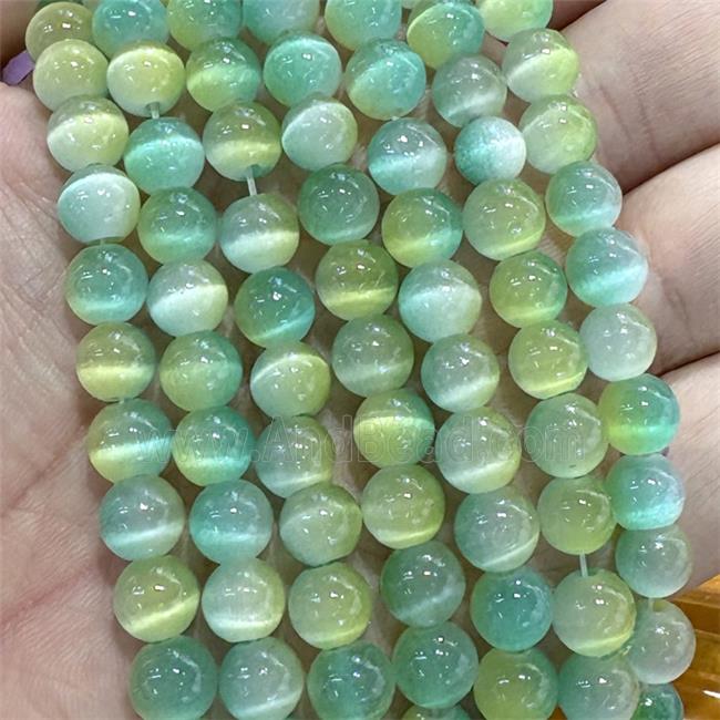 Cat Eye Round Beads Smooth Green Dye
