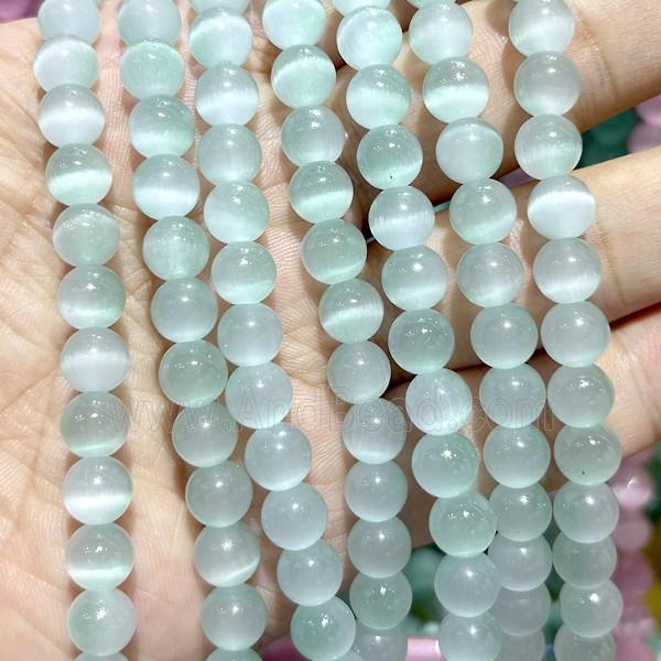 Cats Eye Round Beads Smooth Lt.green Dye