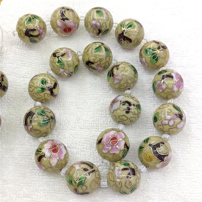 Olive Cloisonne Copper Round Beads Flower