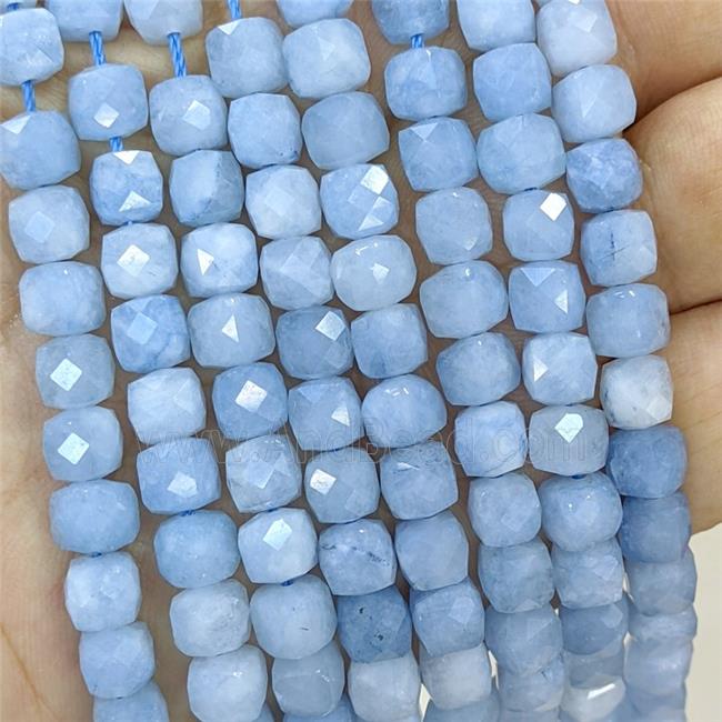 Jade Cube Beads Blue Dye Faceted