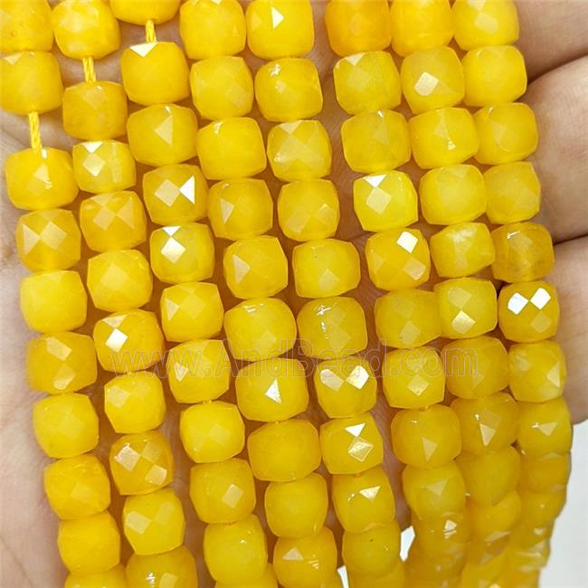 Golden Dye Jade Beads Faceted Cube