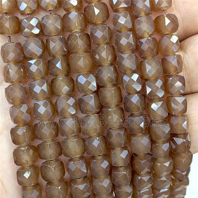 Coffee Dye Jade Beads Faceted Cube