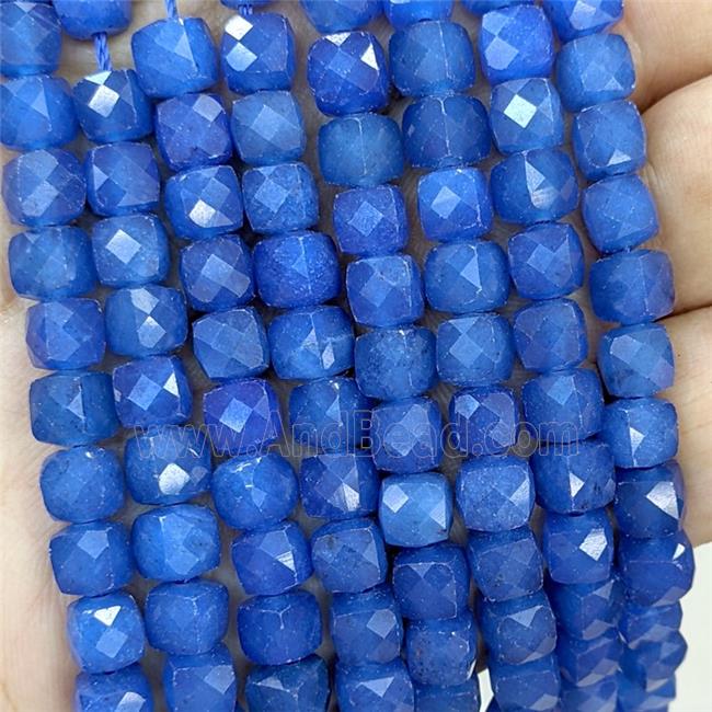 Blue Dye Jade Beads Faceted Cube