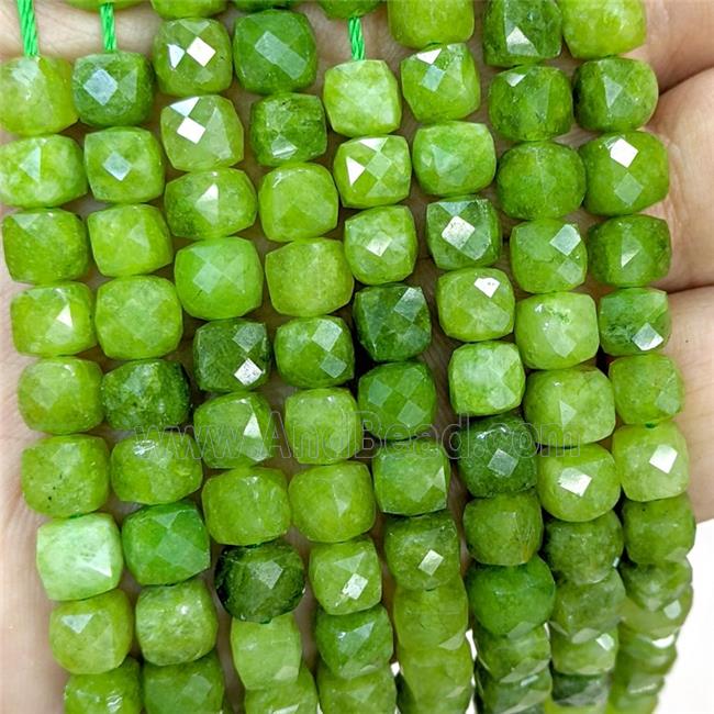 Olive Dye Jade Beads Faceted Cube