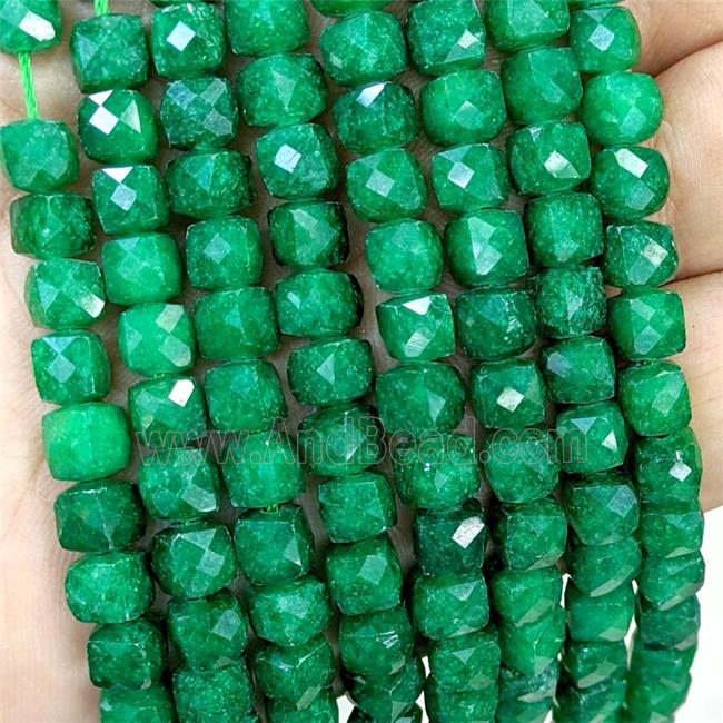 Green Dye Jade Beads Faceted Cube