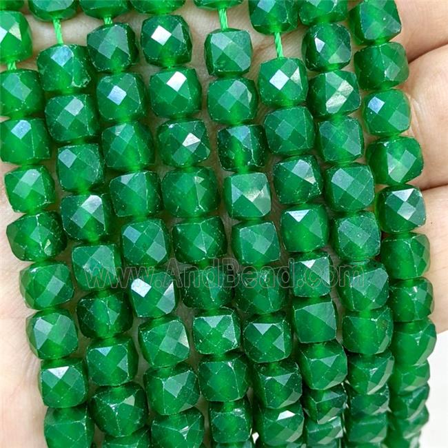 Green Dye Jade Beads Faceted Cube