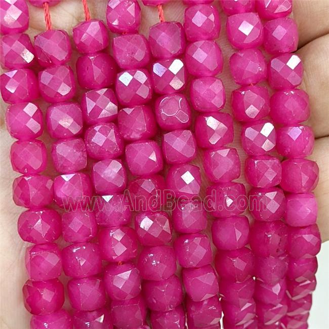 Red Dye Jade Beads Faceted Cube