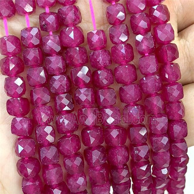 Red Dye Jade Beads Faceted Cube