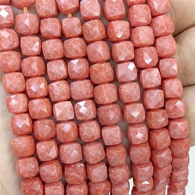 Orange Dye Jade Beads Faceted Cube