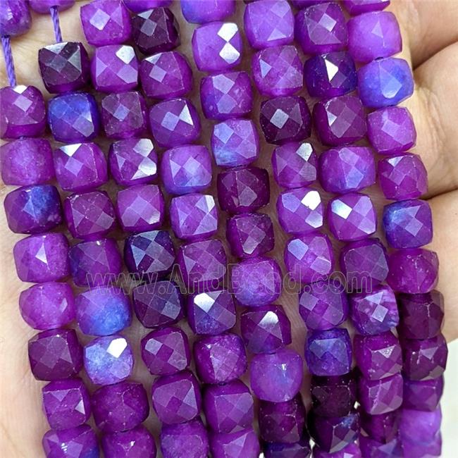 Purple Dye Jade Beads Faceted Cube