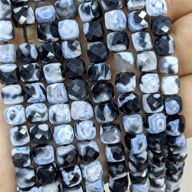 Blue Fire Agate Beads Dye Faceted Cube