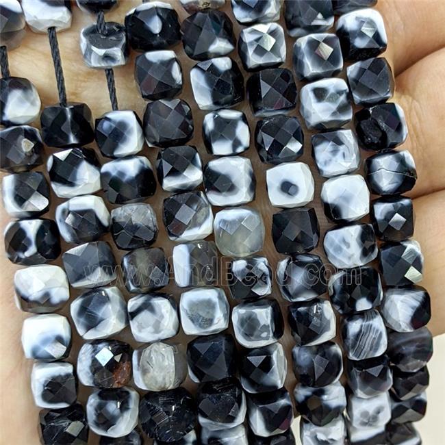 White Black Fire Agate Beads Dye Faceted Cube
