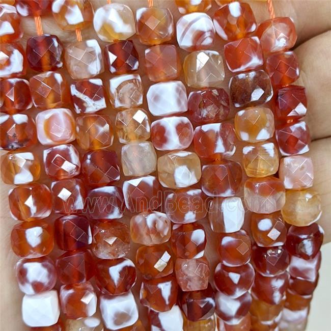Red Fired Agate Beads Dye Faceted Cube