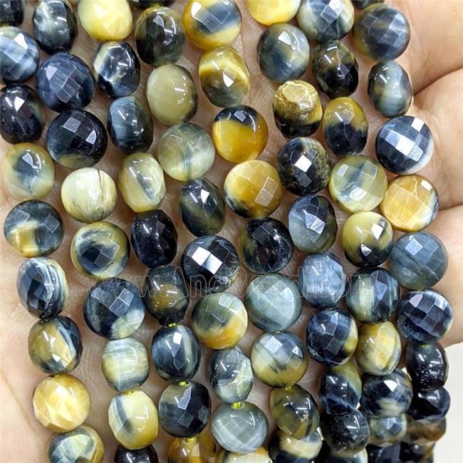 Yellow Blue Tiger Eye Stone Beads Dye Faceted Coin