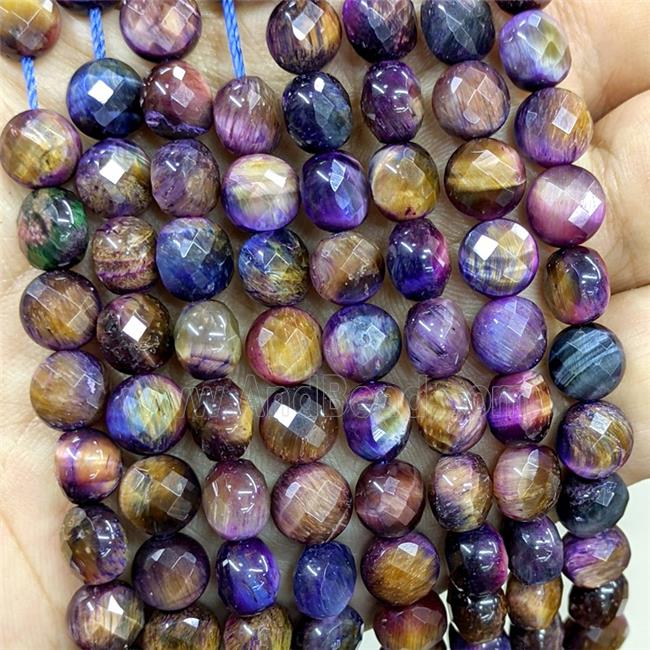 Tiger Eye Stone Beads Multicolor Dye Faceted Coin