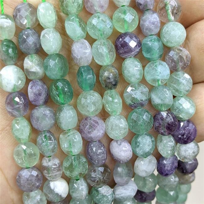 Natural Fluorite Beads Multicolor Faceted Coin