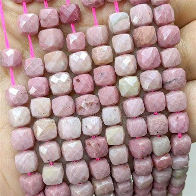Natural Pink Wood Lace Jasper Beads Faceted Cube
