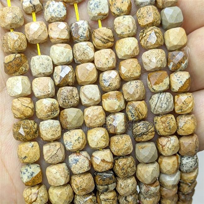 Natural Picture Jasper Beads Faceted Cube