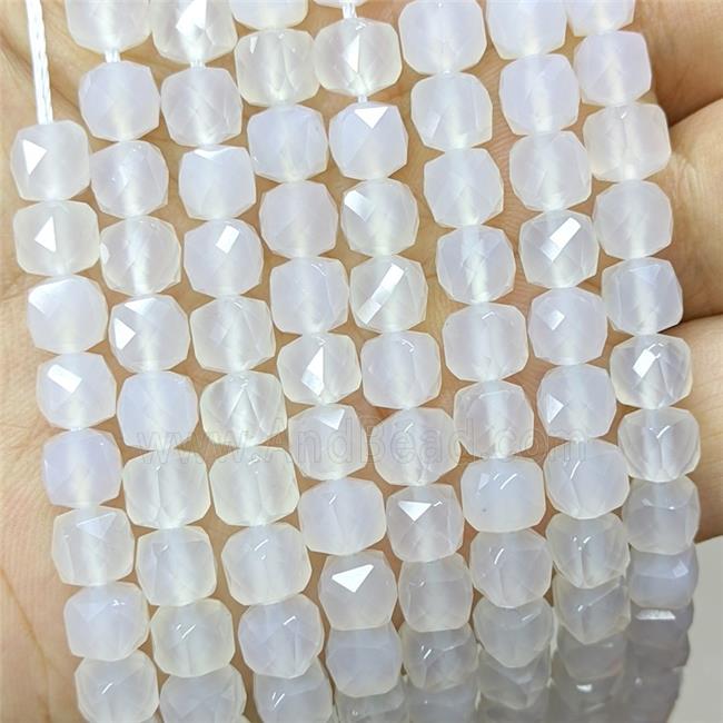 Natural Agate Beads White Dye Faceted Cube