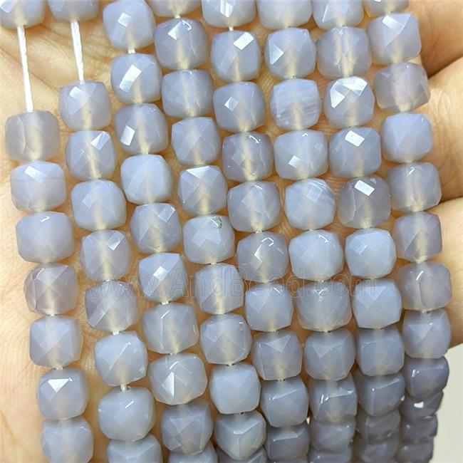 Natural Agate Beads Gray Dye Faceted Cube
