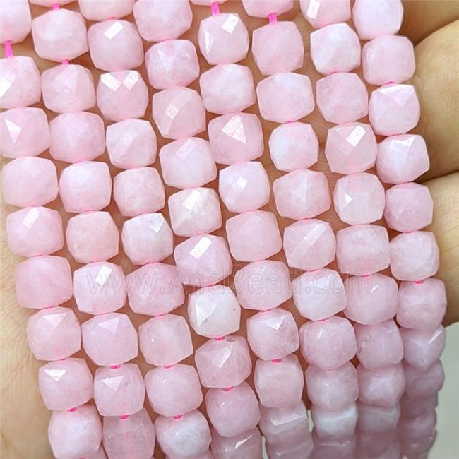 Natural Pink Rose Quartz Beads Dye Faceted Cube